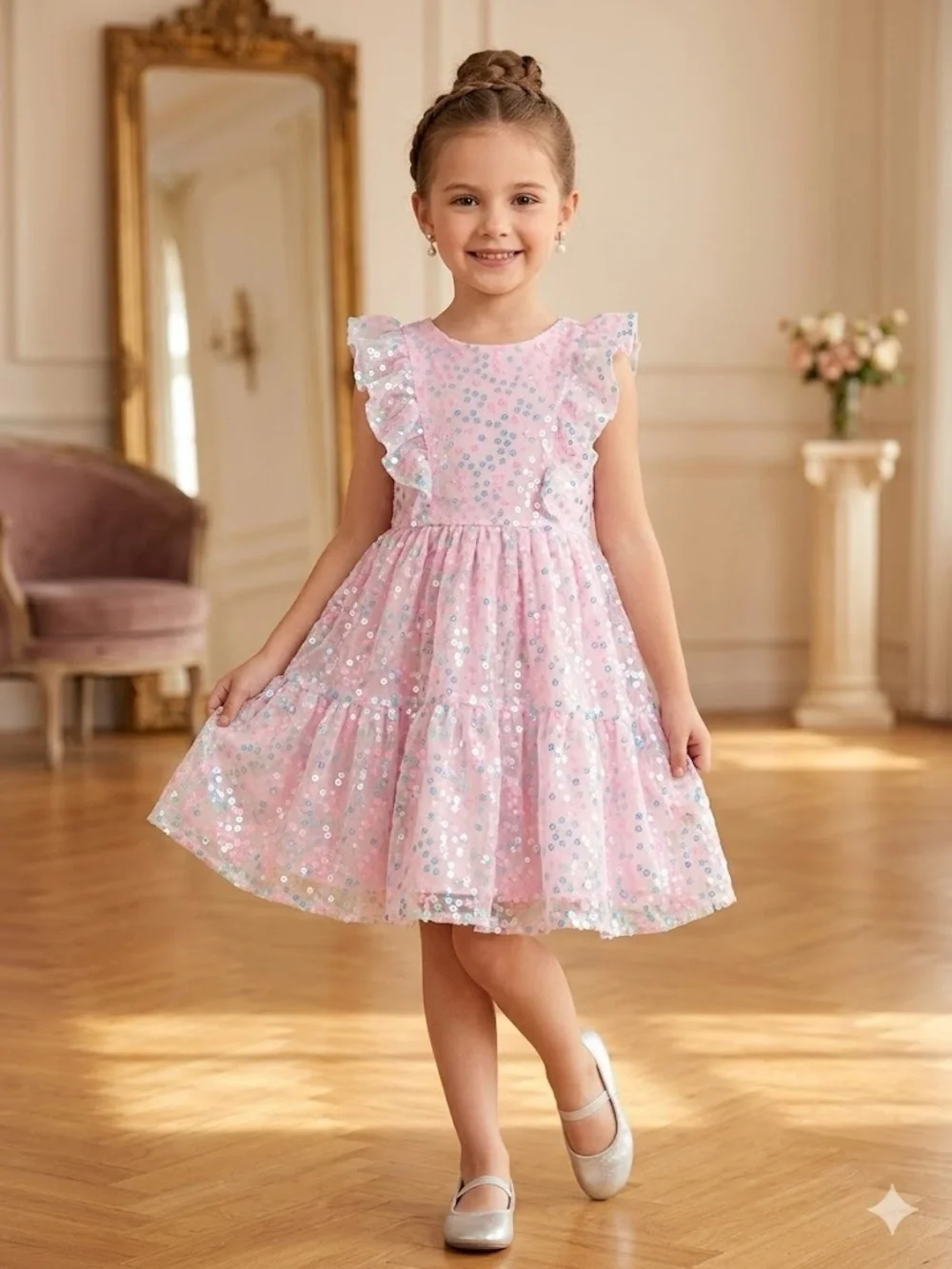 Kensie Girl Pink Sequin Ruffle Party Dress